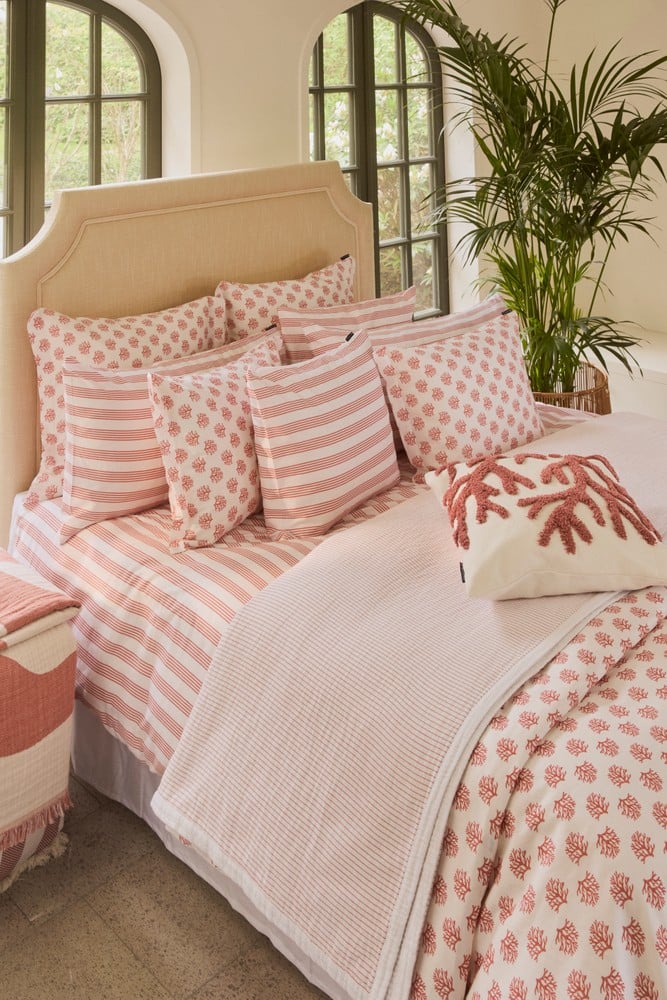 Striped Bedspread 160x240 White/Coral