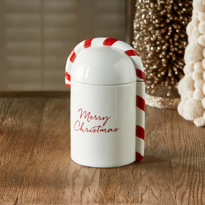 Christm.Candy Cane Storage Jar