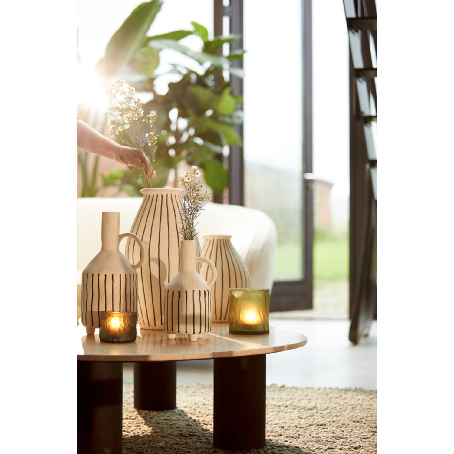 Vase Diphu H43 creme-schwarz