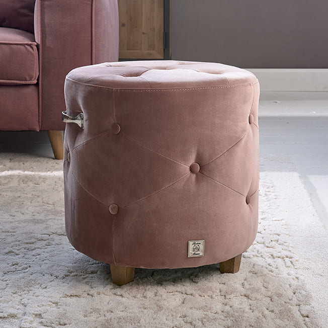 Bowery Footstool Velvet III Rose Stain