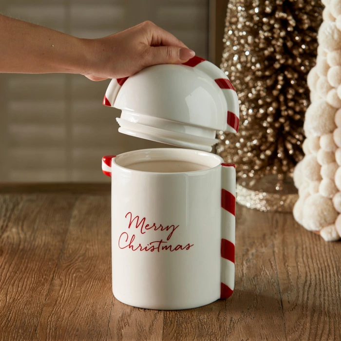 Christm.Candy Cane Storage Jar