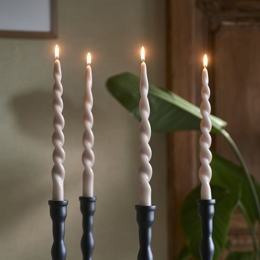 Twisted Dinner Candles Flax 4pcs